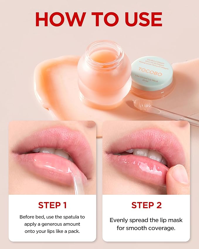 Vita Glazed Lip Mask – Korean Vegan Lip Scrub & Overnight Exfoliating Treatment for Dry, Chapped Lips – Hydrating, Plumping, Smoothing – Glazed Balm Texture, Non-Sticky, Fragrance-Free, 0.68oz