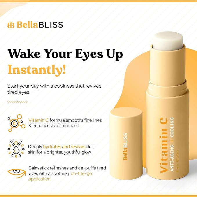 BellaBLISS Vitamin C Eye Balm Stick โ Lightweight Under Eye Cream for Puffiness, Dark Circles & Wrinkles โ Made in Korea โ 0.35 oz / 10 g โ Pack of 1