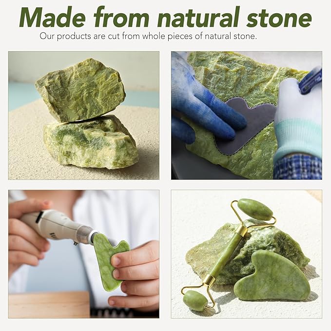 huefull Genuine Jade Roller & Gua Sha Set for Face, Cooling & Firming Effect, Sculpting Tool for Jawline & Skin Care, Self-Care Gift for Women & Men