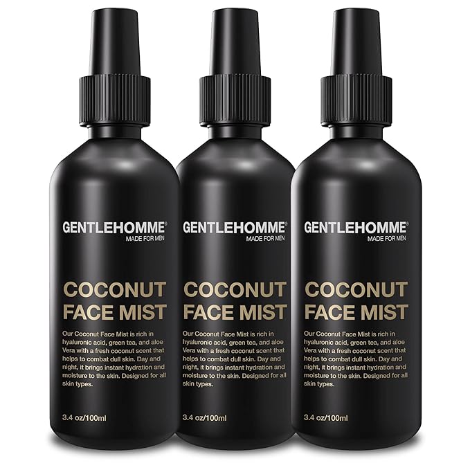 Coconut Face Mist - Men’s Facial Spray - with Hyaluronic Acid, Aloe Vera & Green Tea - Refresh, Moisturize & Hydrate - Use Day & Night - Safe for All Skin Types - Vegan - 3.4oz - 3 Pack
