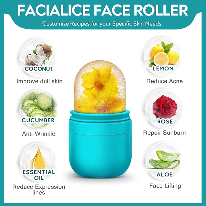 AURUZA Ice Face Roller and Gua Sha Set, Facial Ice Roller & Gua Sha Massage Tool for Face & Eye Puffiness Relief, Shrink Pores, Improve Skin Condition