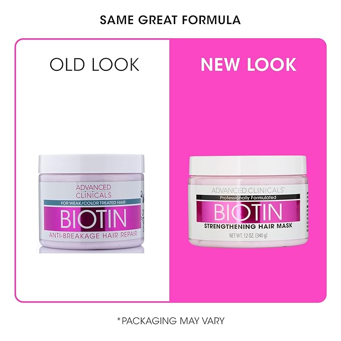 Advanced Clinicals Biotin Hair Treatment Anti-Breakage Repair Hair Mask. Strengthen Broken, Color-Treated Hair W/Repairing Deep Conditioner Manuka Honey & Caffeine To Restore Weak Hair, (Pack Of 2)