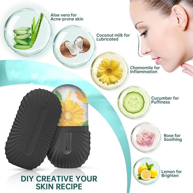Ice Face Roller, Ice Cube Roller for Face,Facial Beauty Ice Roller Skin Care Tools,De-Puff Eye Bags, Reduce Migraine Pain(Black)