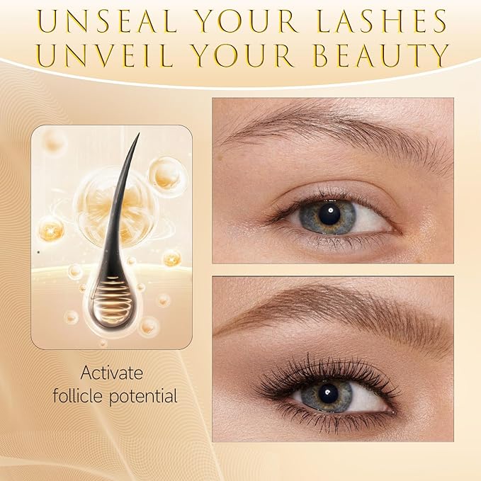 Eyelash Growth Serum – 15 Plant Extracts for Longer Lashes, Natural Beauty Enhancement,eyelash serum growth (Gold Black)