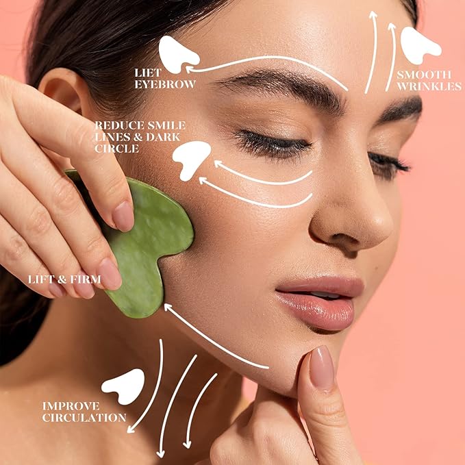 BAIMEI Jade Roller & Gua Sha, Face Roller, Facial Beauty Roller Skin Care Tools, Self Care Gift for Men Women, Massager for Face, Eyes, Neck, Relieve Fine Lines and Wrinkles - Green
