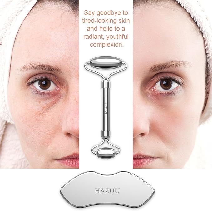 Stainless Steel Gua Sha & Face Rollers - Metal Roller for Eyes & Neck, Anti-Aging Facial Massage Tools, Gua Sha Facial Tool Kit (JGS-1)