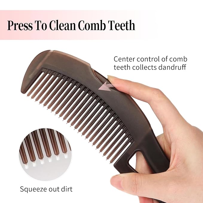 Dandruff Comb, Stainless Steel Fine Tooth Lice/Flea/Psoriasis Comb, Scalp Oil Buildup Removal Wide Hollow Tooth Button Hairbrush for Scalp Massage Care for Man Women and Kids, Set of 2 (Pink)