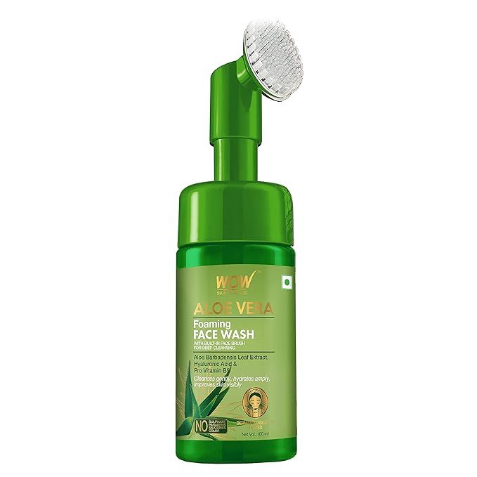 WOW Skin Science Aloe Vera Exfoliating Face Wash w/Soft Brush, Foaming Facial Cleanser For All Skin Types, Acne Face Wash for Women, Facial Skin Care Products, Men's Face Wash Facial Scrub (100ml)