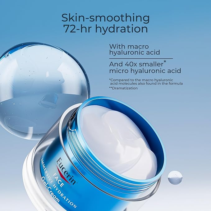 Eucerin Face Immersive Hydration Gel Cream with Hyaluronic Acid, Skin Care Gifts for Mom, Ultra-Lightweight Face Moisturizer Smooths Fine Lines and Wrinkles, 1.7 Oz Jar