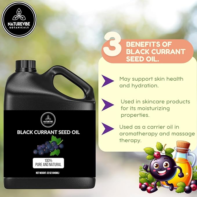 Naturevibe Botanicals Black Currant Oil 32 Ounces | 100% Pure and Natural | Great for Skin Care and Hair Care