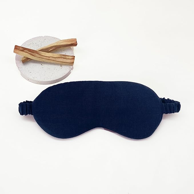 Pure Linen Eye Mask, 100% Linen Eye Mask for Girls,Travel Breathable Sleep Mask,Adjustable Strap, Hypoallergenic, Cooling with Travel Bag Gift Package(Navy)