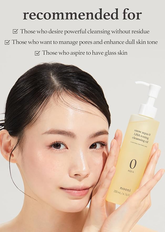 NOONI Facial Cleanser - Snow Aqua 0 LHA Toning Cleansing Oil *2ea | Makeup Blackhead Remover, Pore Control, Glass Skin, Help Control Sebum, Revitalizing, Moisturizing, Korean Skin Care, 6.76 Fl Oz x 2