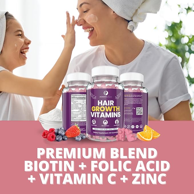 Mommyz Love Biotin 5000mcg Hair Skin and Nails Vitamin Gummies - Biotin Gummies for Hair Growth & Radiant Skin During Post Partum Recovery & Adjustment Period - Post Partum Vitamins with Folate