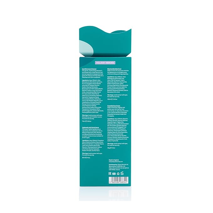 Holiday Heroes Skincare Giftset – 4-Step Regime with Oat Milk Cleanser, Niacinamide Toner, Hyaluronic Acid Serum, Ceramide Face Cream – Vegan, Cruelty-Free, UK Made, Nourishing and Hydrating