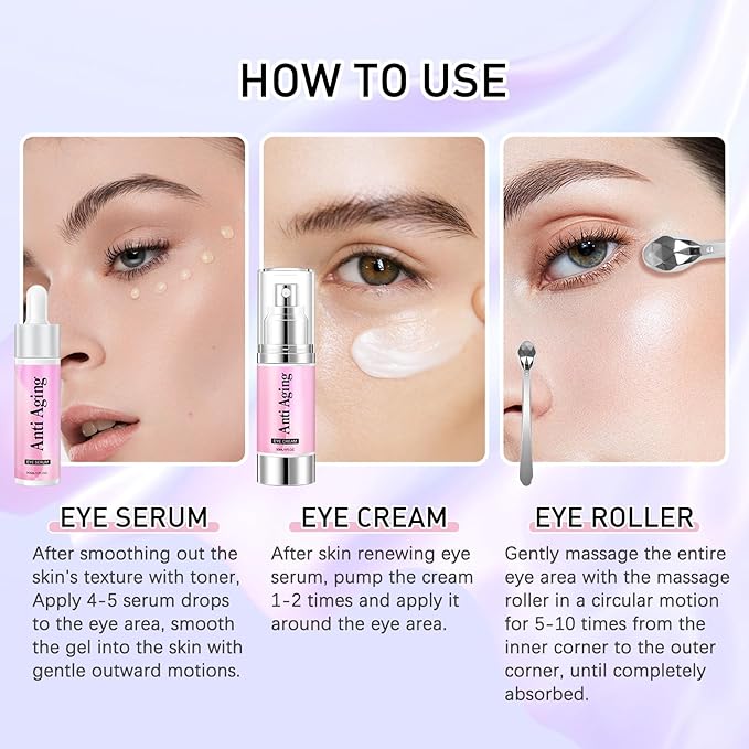 Caffeine Eye Serum Cream Kit for Dark Circles Under Eye Treatment Anti Aging For Puffiness Bags And Wrinkles 2 Fl Oz