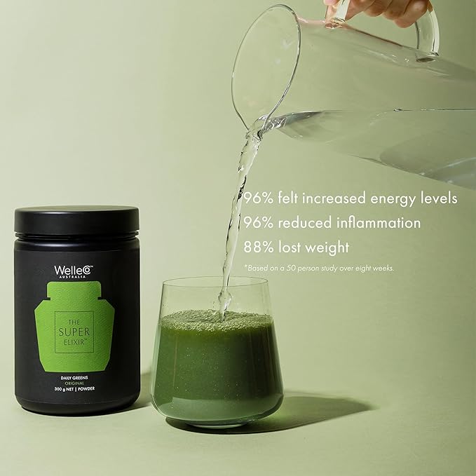 WelleCo The Super Elixir Daily Greens Powder, Probiotic Drink Mix with Whole Foods, Gluten Free, Vegan Gut Health Powder, Energy, Immunity, Healthy Skin, Hair & Nails (300g, Pineapple & Lime Jar)