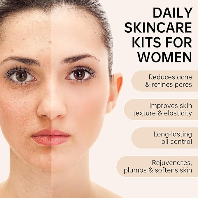 Collagen Skin Care Set, Anti Aging Skincare Set for Wrinkles & Fine Lines, Shrink Pores, Hydrate & Firm Skin, 7 Pcs Skincare Kits for Women with Cleanser, Toner, Serum, Cream, Eye Cream, 2 Pcs Masks.