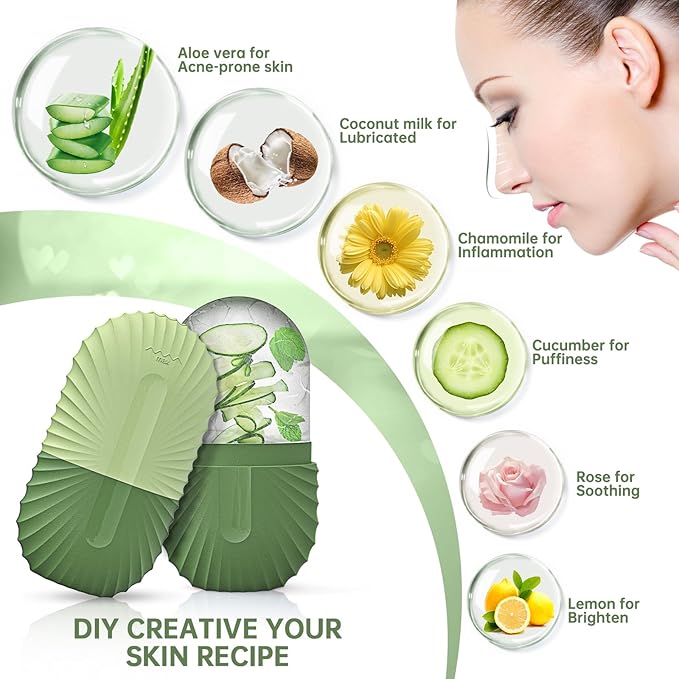 Ice Face Roller, Ice Cube Roller for Face,Facial Beauty Ice Roller Skin Care Tools,De-Puff Eye Bags, Reduce Migraine Pain(Green)