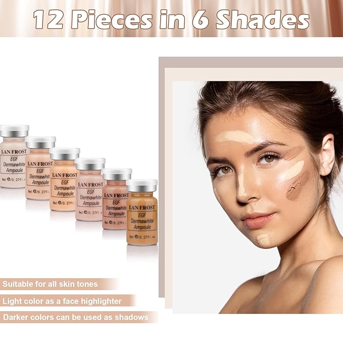 BB Facial Glow Serum Starter Kit Hyaluronic Acid Essence Foundation Skin Care Kit 0.27oz 6 Vials, Combined With Niacinamide and Peptides To Brighten Skin Tone Anti-Aging Foundation 6-Color(Multicolo)