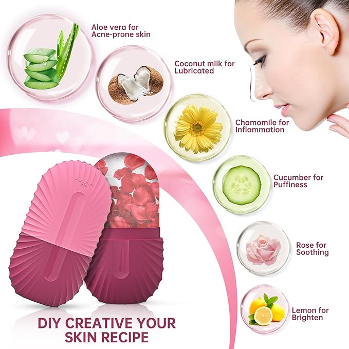 Ice Face Roller, Ice Cube Roller for Face,Facial Beauty Ice Roller Skin Care Tools,De-Puff Eye Bags, Reduce Migraine Pain(Red)