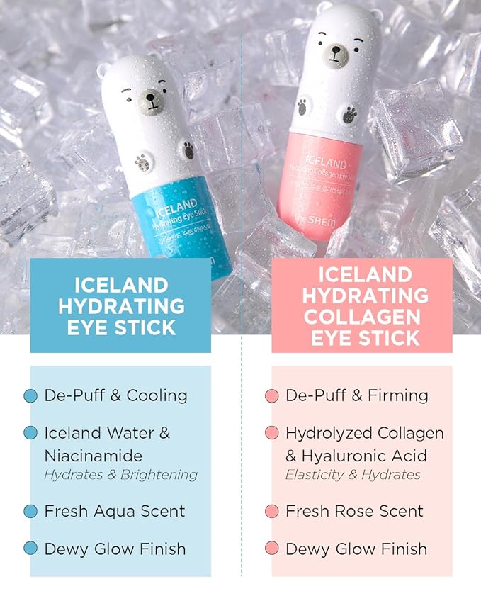 THESAEM Iceland Hydrating Collagen Eye Stick - Anti-wrinkle Moisturizing Eye Balm for Saggy Skin – Under Eye Treatment - Balm to Smooth Skin Texture - Rose Scent, 0.24oz 2 Pack