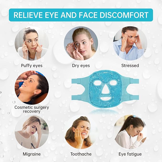 ZNÖCUETÖD Bundle of Cooling Face Mask Ice Face Mask for Puffy Face and Microwaveable Heat Eye Mask for Dry Eyes, Puffy Eyes with Lavender & Flaxseed