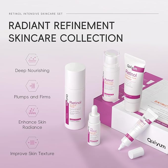 Retinol Skin Care Set, 5 In 1 Skincare Gift with Retinol Serum, Moisturizer, Eye Cream, Cleanser, Toner, Anti Aging Skincare Kit for Women, Mother Day Gifts