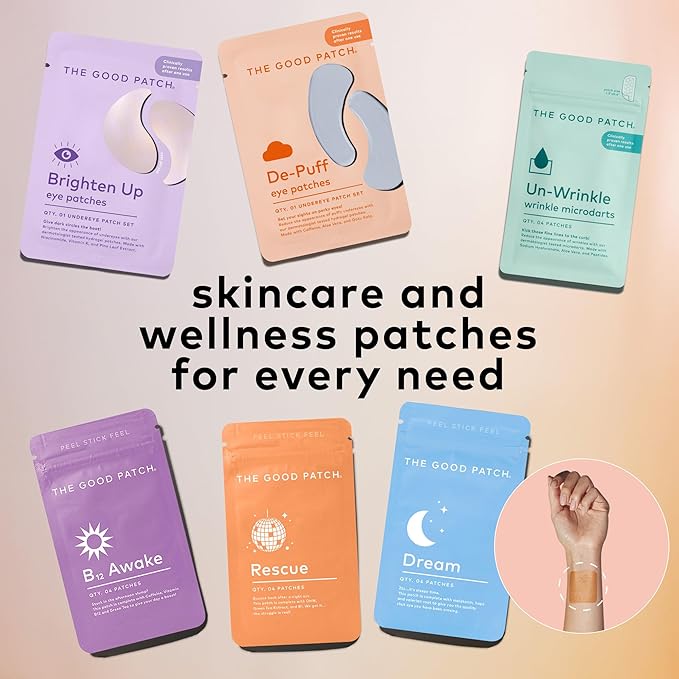 The Good Patch De-Puff Cooling Hydrogel Under Eye Patches for Puffy Eyes and Under Eye Bags, Made with Caffeine, Aloe Vera, Gotu Kola, Clinically Proven (6 Total Patch Sets)