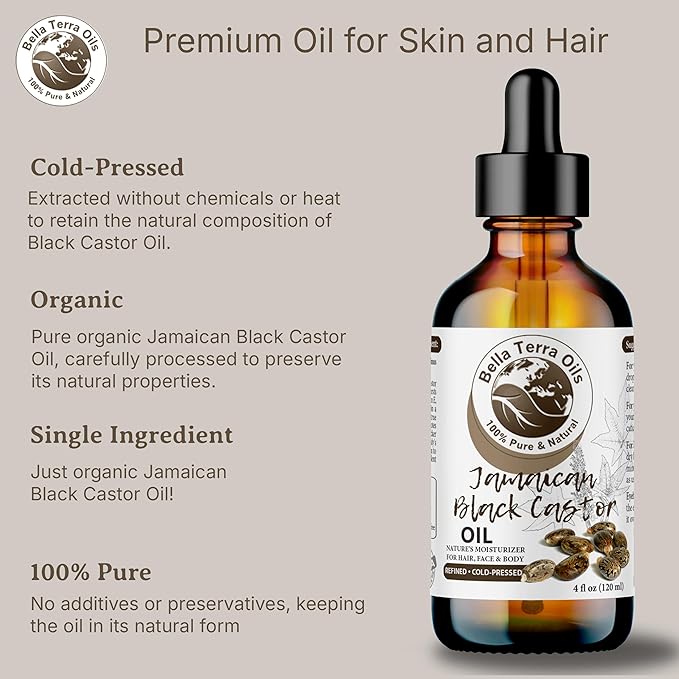 Bella Terra Oils Pure Black Castor Oil for Hair & Skin – 1gallon, Fortifying & Moisturizing, Shine, Hydrate