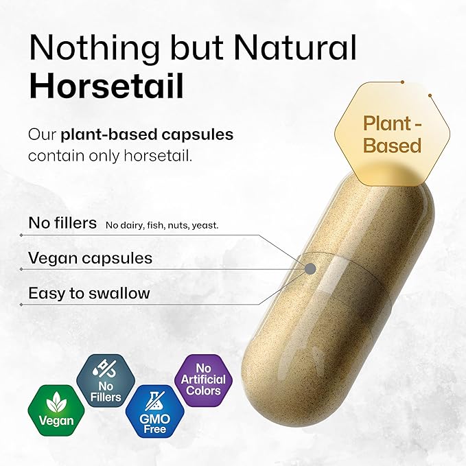 BIO KRAUTER Horsetail Herb Capsules - 800 mg Strength - 100 Count - Horsetail Powder Capsules - Hair Support