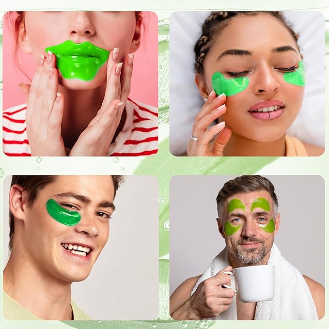 20 Pair Rose + 10 Pair Aloe Vera Under Eye Mask & Lip Mask Skincare Set, Lip Patches & Under Eye Patches for Puffy Eyes, Dark Circles, Dry Lips Lines, Moisturizing for Women & Men Skincare