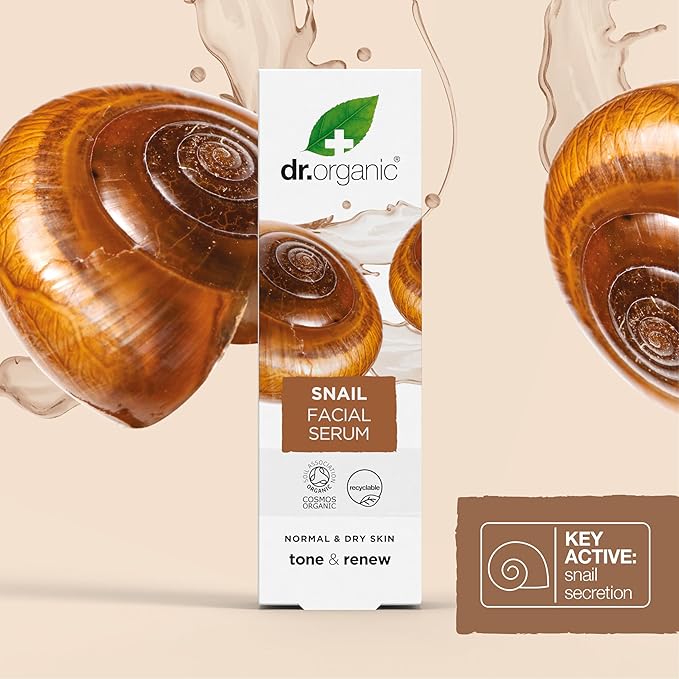 Dr. Organic Snail Gel Facial Serum | Hydrates and Restores Skin, Reduces Fine Lines, Natural, Certified Organic, Paraben & SLS-Free, 30 mL / 1 fl oz