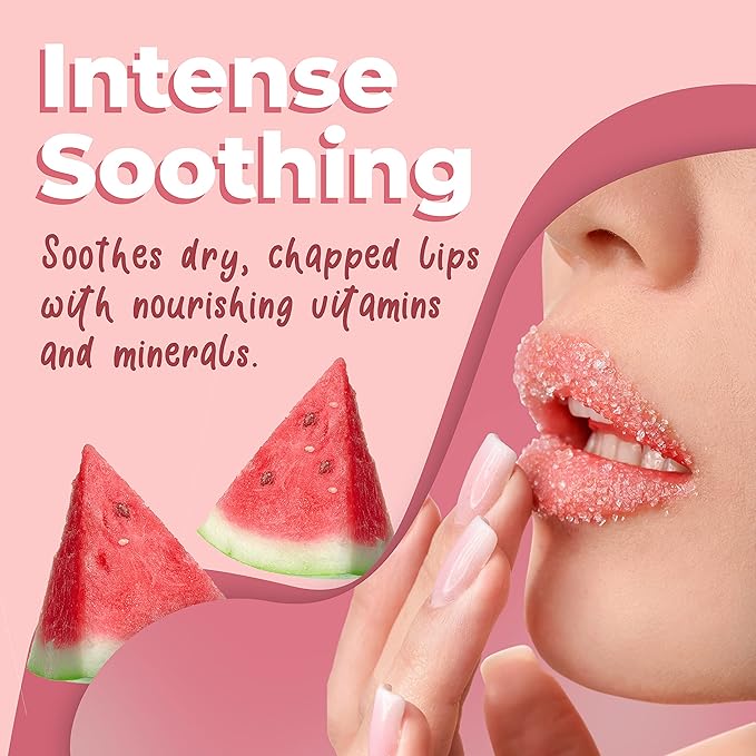Watermelon Sugar Lip Scrub for Women Dry, Cracked and Dark Lips – Lip Scrubber Exfoliator and Organic Lip Scrubs Exfoliator and Moisturizer with Lip Brush – Vegan, Cruelty-Free Lip Care Products (20g)