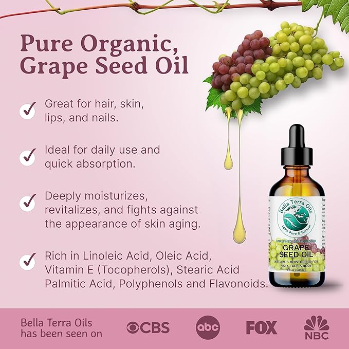 Bella Terra Oils Pure Grape Seed Oil – 1 gallon, Antioxidant-Rich, Lightweight, Radiant Skin, Frizz-Free Hair, Silky Touch