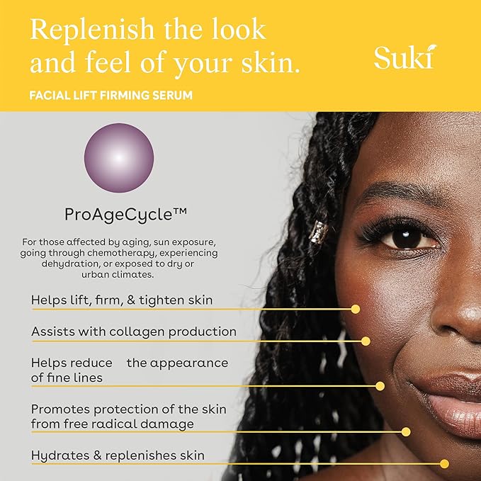 Suki Anti Aging Face Serum: Facial Lift Firming Serum - Plumping Day & Night Anti Wrinkle Serum for Face Skin Care with Hydrating Hyaluronic Acid, Retinol Alternative Bakuchiol, Plant Stem Cells 1oz.