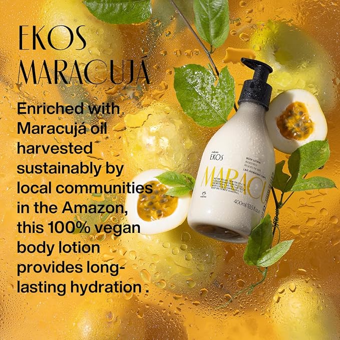 natura Ekos Maracujá Soothing Ritual Gift Set (3 Products) - Body Lotion, Shower Oil and Hand Cream - Gift Box and Make Up Bag - Vegan Skincare - Brazilian Beauty Secrets - Self Care & Body Care