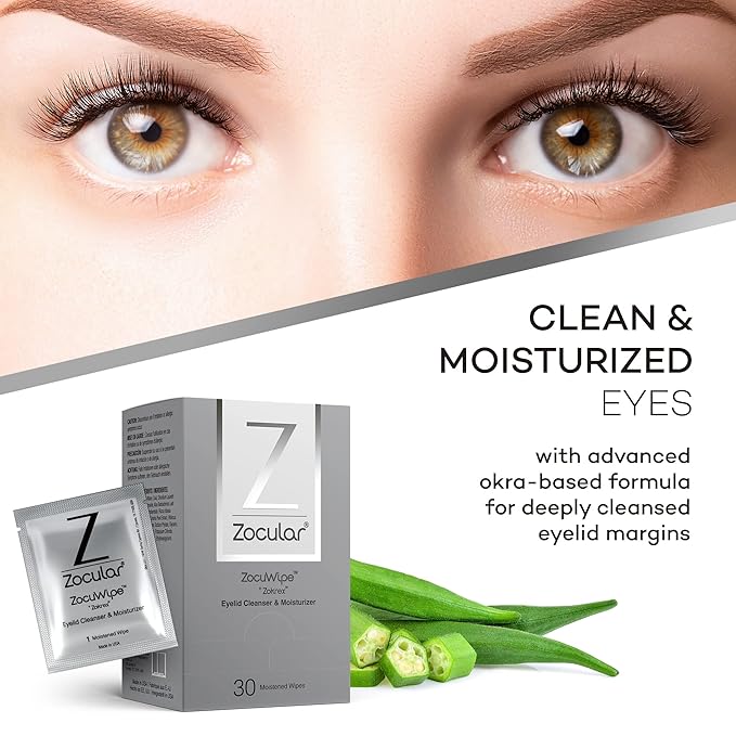 Zocuwipe Eyelid Wipes Eyelid Cleanser and Moisturizer Pads 30ct + Zocufill Elixir Eye Gel and Face Serum + Zocufoam Cleanser Bundle