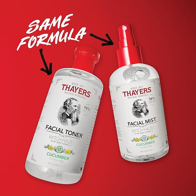 Thayers Alcohol-Free Witch Hazel Facial Mist Toner with Aloe Vera, Cucumber, Soothing and Hydrating, For All Skin Types, 8 oz