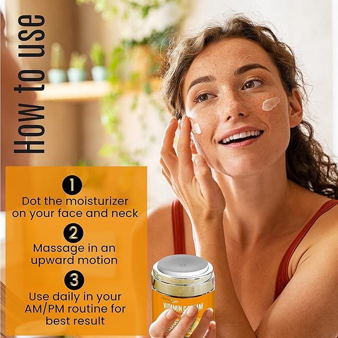 Vitamin C Moisturizing Cream - Organic Glowing Skin Anti-Aging, Rejuvenating, Boosting Collagen Hydrating for Dull, Dry & Sensitive & Oily Skin - 1.7 FL OZ.