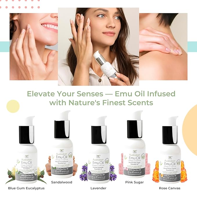 Emu Oil Pure Skin Moisturizer - Nail, Body, Face, Scalp & Hair Moisturizer with Omega 3, 6, 9, Vitamins, & Minerals - Australian Emu Oil for Skincare by Y-Not Natural - Pink Sugar 60ml