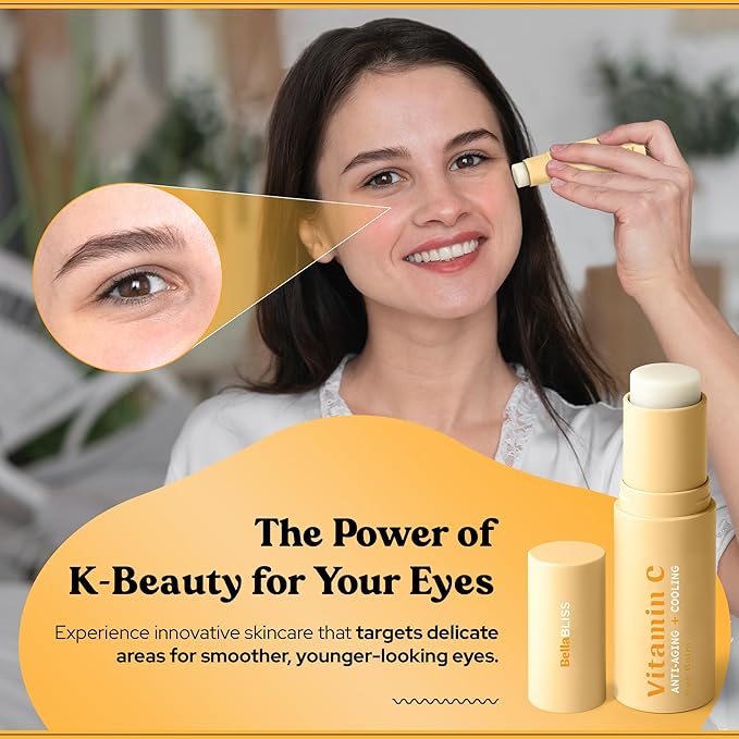 BellaBLISS Vitamin C Eye Balm Stick โ Lightweight Under Eye Cream for Puffiness, Dark Circles & Wrinkles โ Made in Korea โ 0.35 oz / 10 g โ Pack of 1