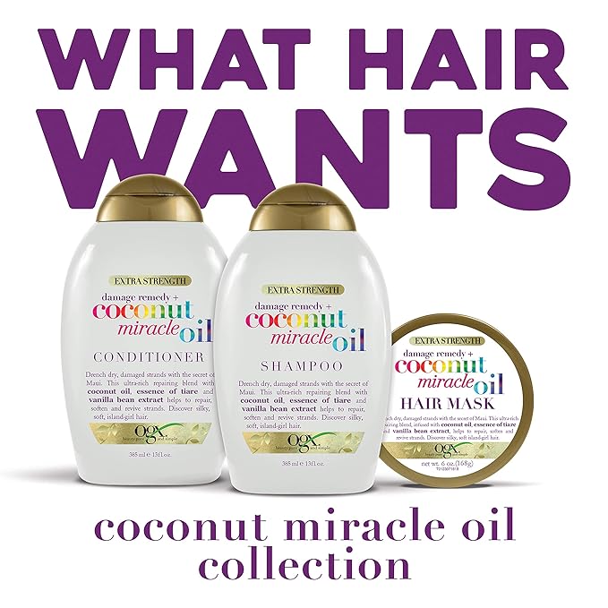 OGX Extra Strength Damage Remedy + Coconut Miracle Oil Hair Mask, Extra Hydrating & Softening Anti-Frizz Treatment to Help Repair Hair, Paraben-Free, Sulfated-Surfactants Free, 6 oz
