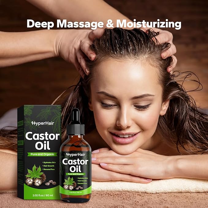 Clean And Organic Castor Oil(2.02 Fl. Oz), Cold Pressed Unrefined For Hair, Eyelashes, Eyebrow Growth, Essential Oil, Massage Oil, Hair Nourishing Oil, Deep Massage & Moisturizing For Body