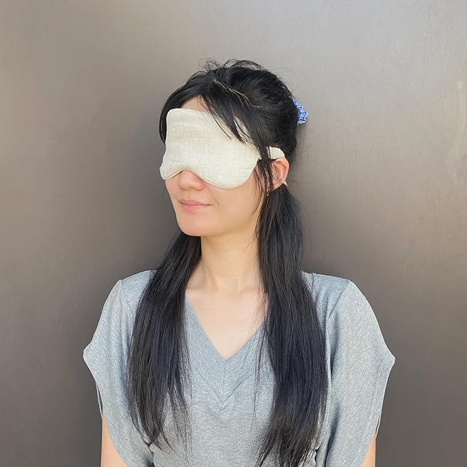 Pure Linen Eye Mask, 100% Linen Eye Mask for Girls,Travel Breathable Sleep Mask,Adjustable Strap, Hypoallergenic, Cooling with Travel Bag Gift Package(Navy)