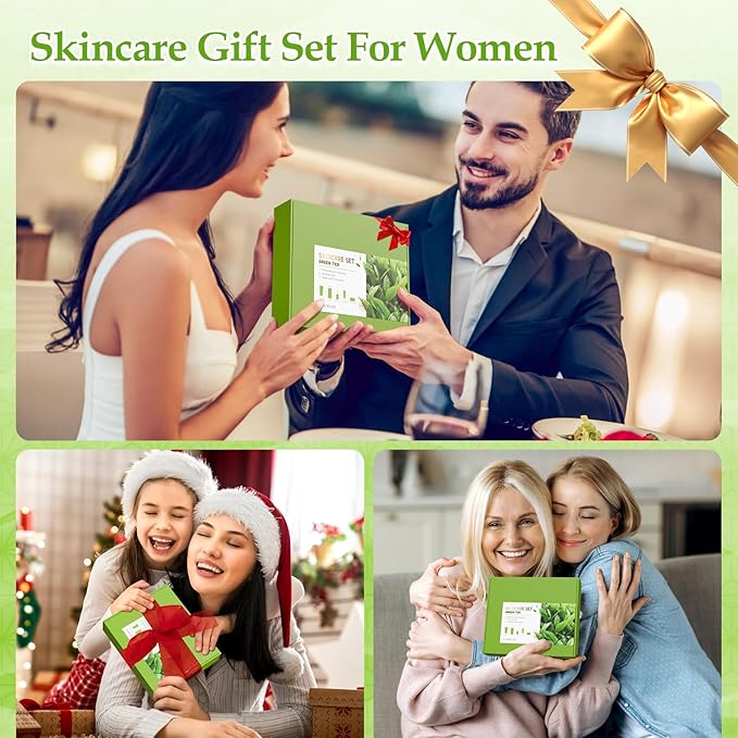 Skin Care Set, Green Tea Skin Care Sets & Kits, Skin Care for Teenage Girls Gift Set with Cleanser, Toner, Serum, Eye Cream, Facial Cream, Facial Skin Care Sets & Kits for Teenage Girls Women