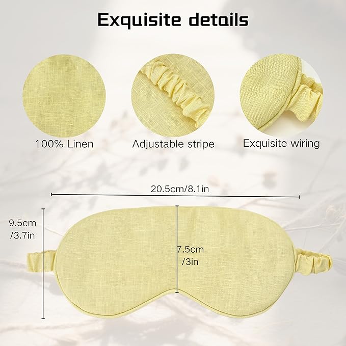 Pure Linen Eye Mask, 100% Linen Eye Mask for Girls,Travel Breathable Sleep Mask,Adjustable Strap, Hypoallergenic, Cooling with Travel Bag Gift Package(Honey)