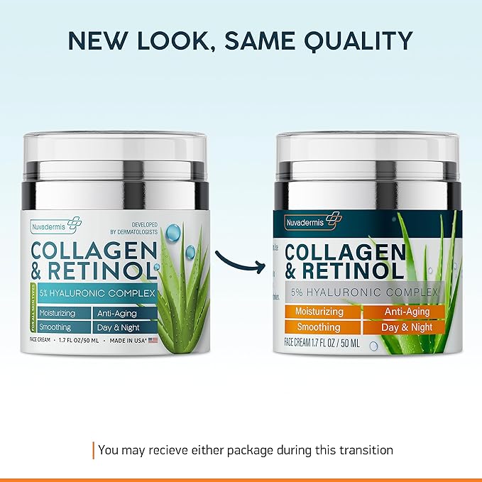 NUVADERMIS Collagen & Retinol Face Moisturizer - Anti Aging & Anti Wrinkle - Sensitive Skin Safe Daily Hydrating Skin Care for Women & Men - 1.7 Oz Collagen Moisturizer for Face