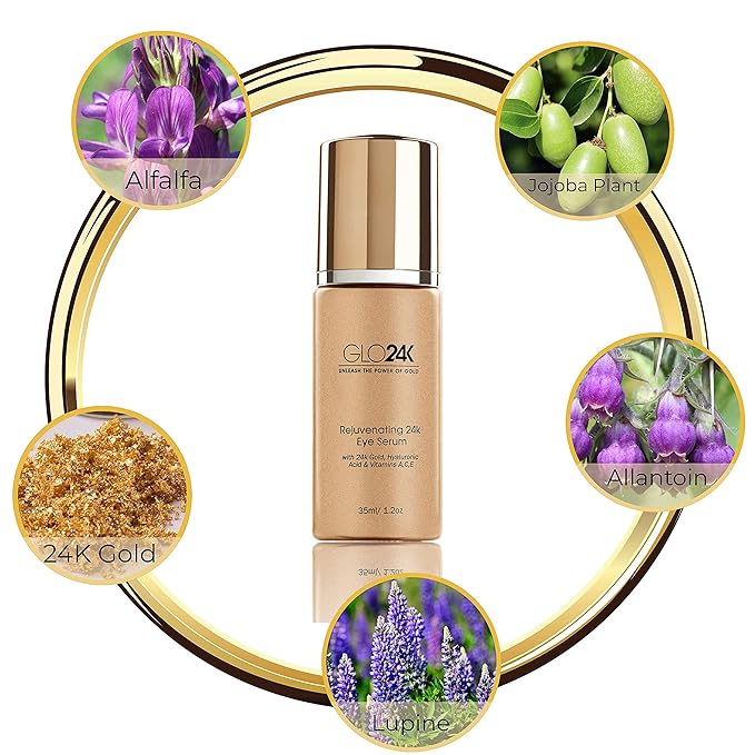 GLO24K Rejuvenating 24k Eye Cream and Serum With 24k Gold, Hyaluronic Acid, Vitamins A,C,E
