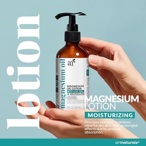 ArtNaturals Magnesium Oil Spray 12 oz + Body Massage Lotion Set 8oz for Feet & Sleep - Extra Strength Cream Ultra-Pure, Relief & Relaxation, Muscle Health Leg & Joint Care Topical Non Itch
