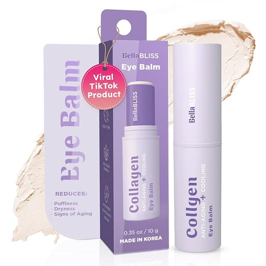 BellaBLISS Collagen Eye Balm Stick for Dark Circles, Puffiness & Wrinkles – Cooling Under Eye Cream with Collagen, Anti-Aging & Hydrating Formula – Made in Korea - 0.35 oz / 10 g - Pack of 1